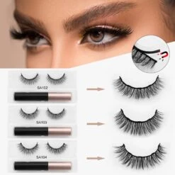 Natural Long Faux Mink Magnetic Eyelashes With Eyeliner