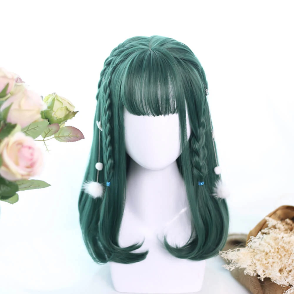 Ash Green Medium With Braids Lolita Wigs 4 Ash Green Medium With Braids Lolita Wigs - Image 2
