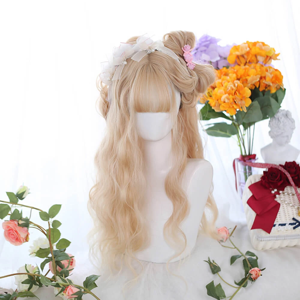 Sandy Blonde Long Big Wave With Fringe Lolita Wig 3 Sandy Blonde Long Big Wave With Fringe Lolita Wig