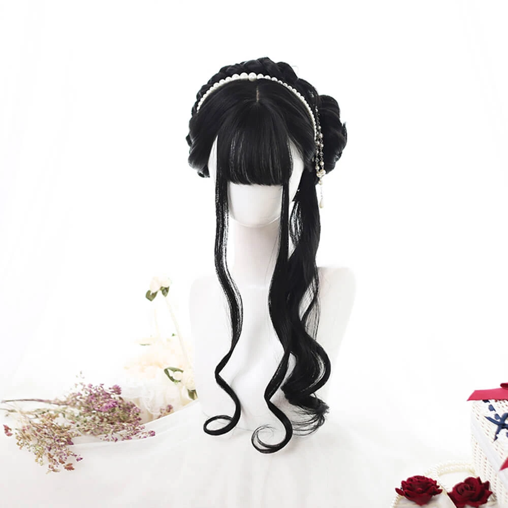 Leather Black With Side-Long Braids Lolita Wig 4 Leather Black With Side-Long Braids Lolita Wig - Image 2