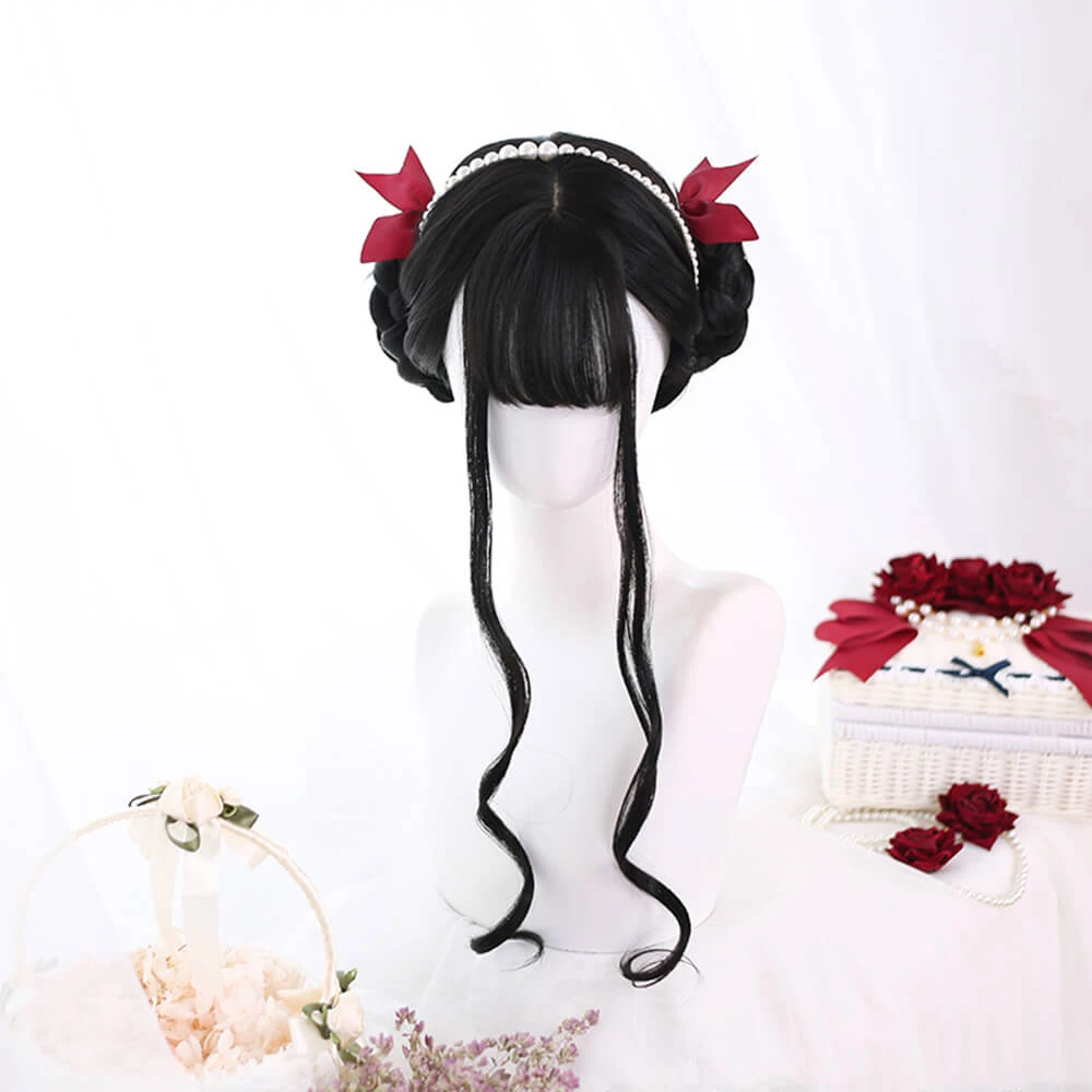 Leather Black With Side-Long Braids Lolita Wig 5 Leather Black With Side-Long Braids Lolita Wig - Image 3