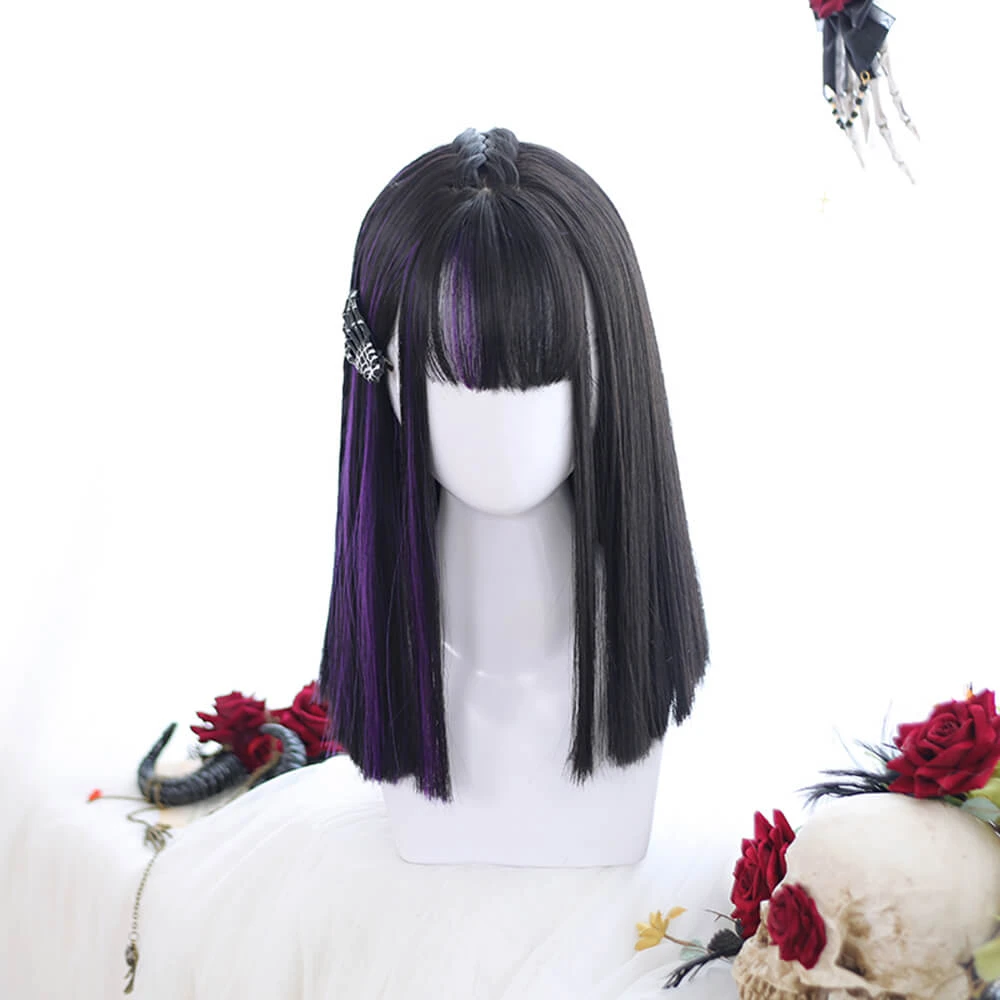 Super Straight Dark Violet Centre Braid Lolita Wig 3 Super Straight Dark Violet Centre Braid Lolita Wig