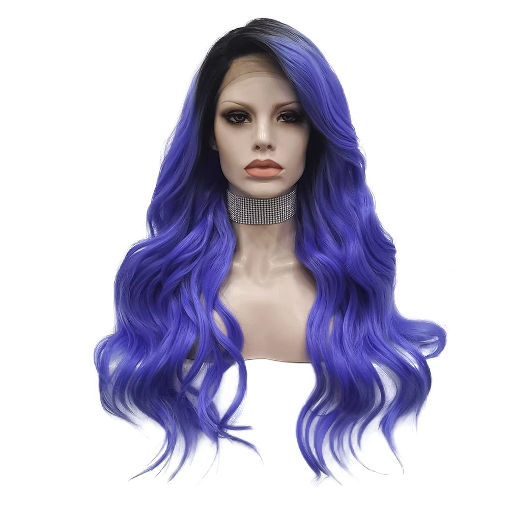 Premium Wig - Deep Root Neon Navy Lustrous Long Lace Front Wig 3 Premium Wig - Deep Root Neon Navy Lustrous Long Lace Front Wig