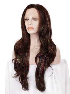 Premium Wig - Copper Blend Shiny Tinsel Lace Front Tinsel -Cosplay Tinsel Brown c