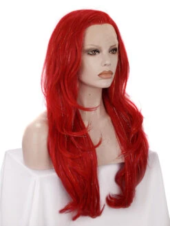 Premium Wig - Poppy Red Layered Lace Front Tinsel -Cosplay Tinsel Red c